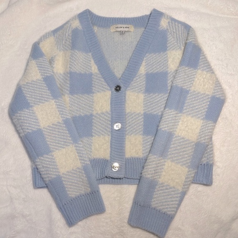 Blue and White Checkered Top and Cardigan SET - Willow & Wind
